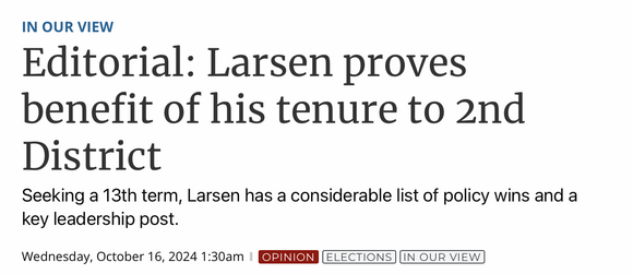 The Everett Herald Editorial News Board has endorsed Rick Larsen's campaign